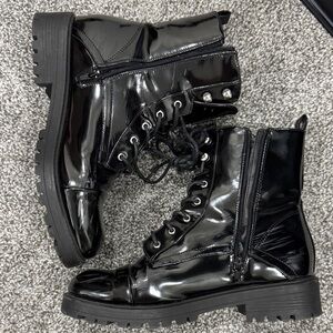 Wild Diva Shiny Black Combat Boots